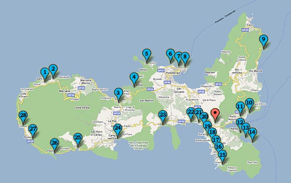 Map - The main beaches of the Island of Elba